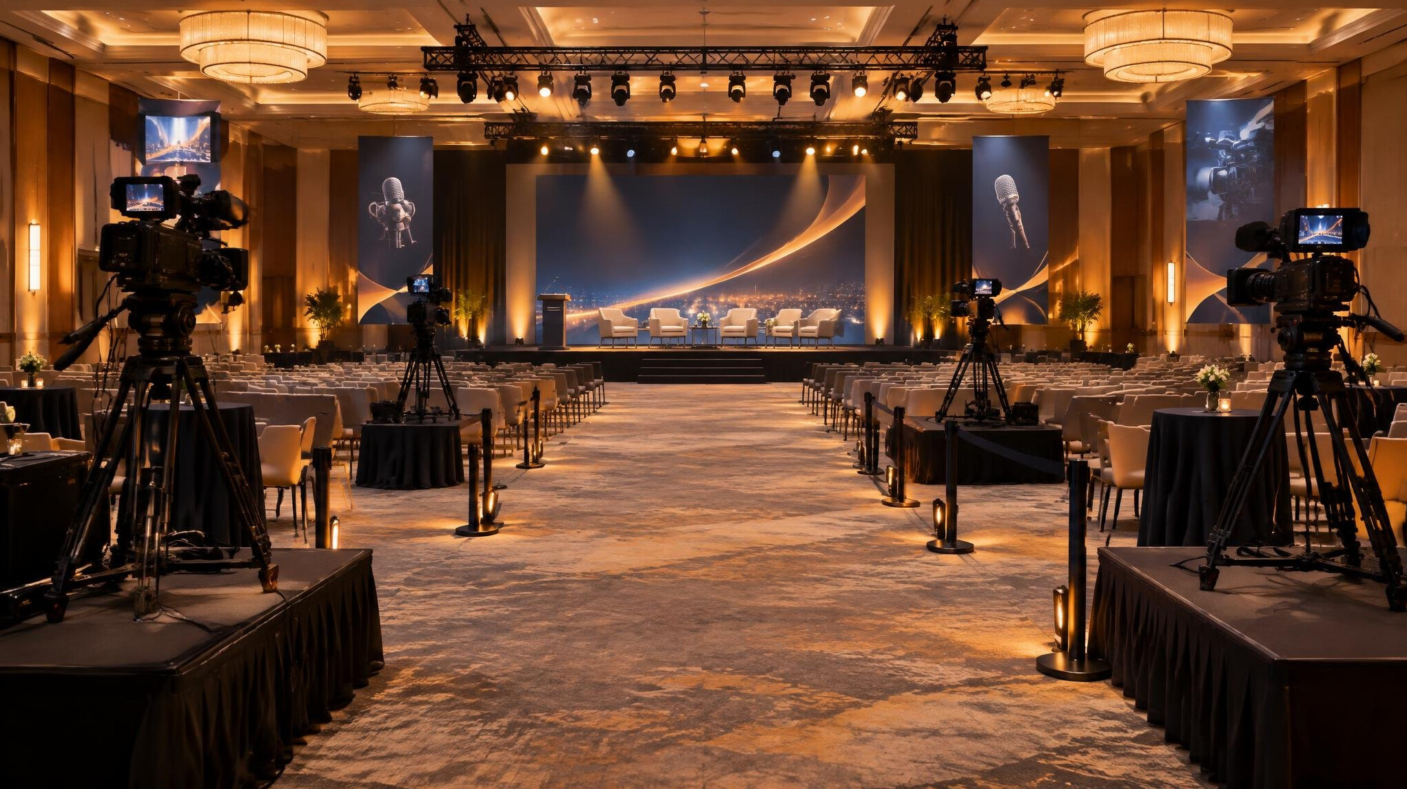 Conference hall prepared for a media event