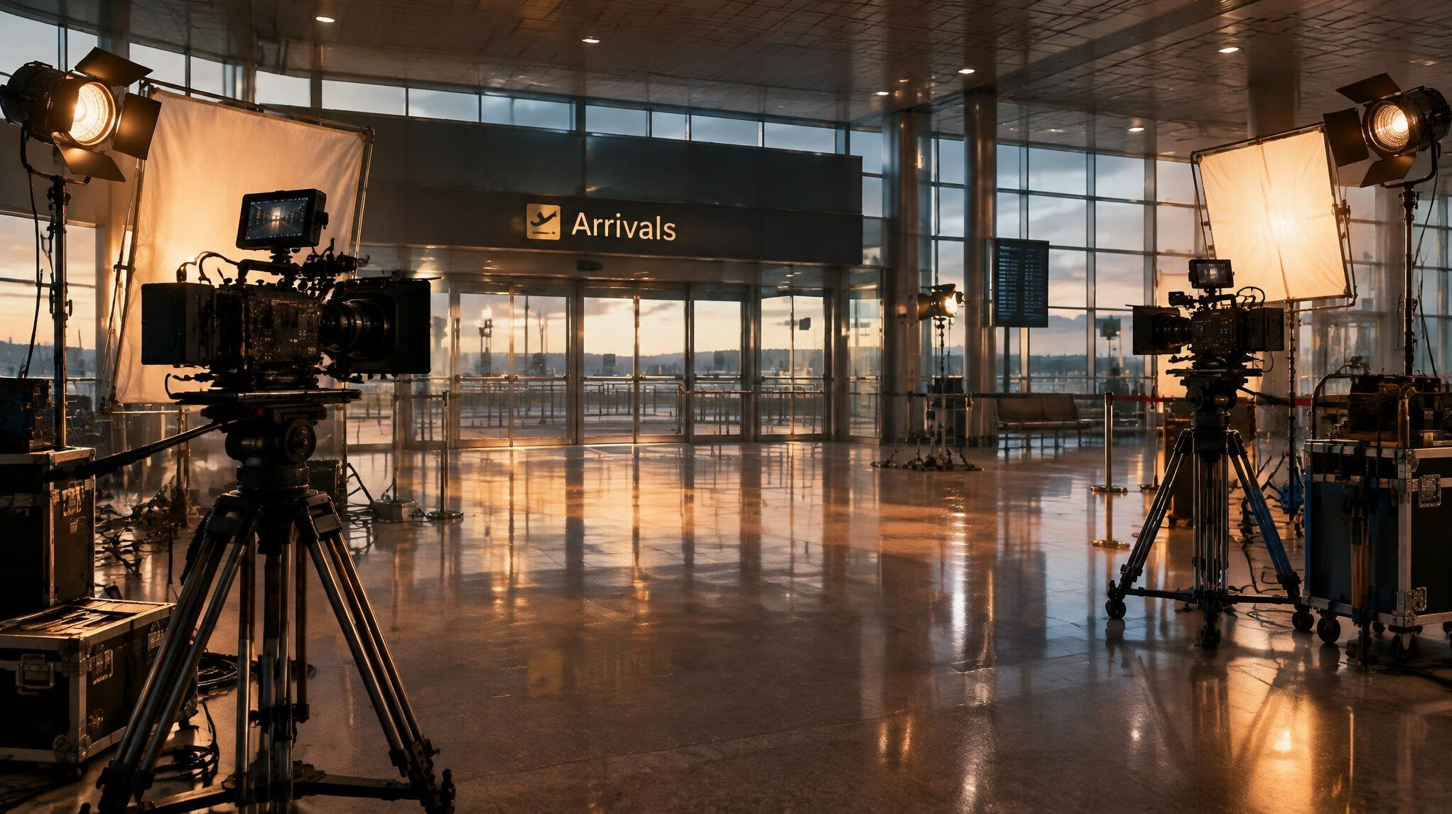 Film production set with cinema equipment and lights